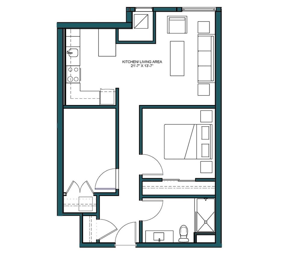 Floor Plan - 1 Bed/1 Bath Den-B2A