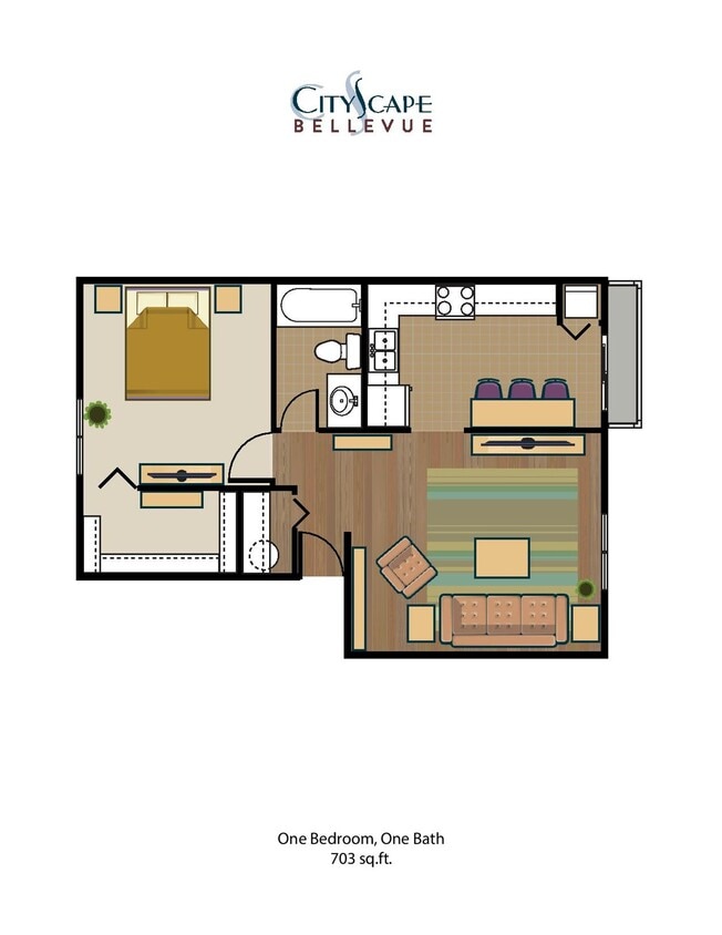 Floor Plan - Garden Style - 1 bed, 1 bath