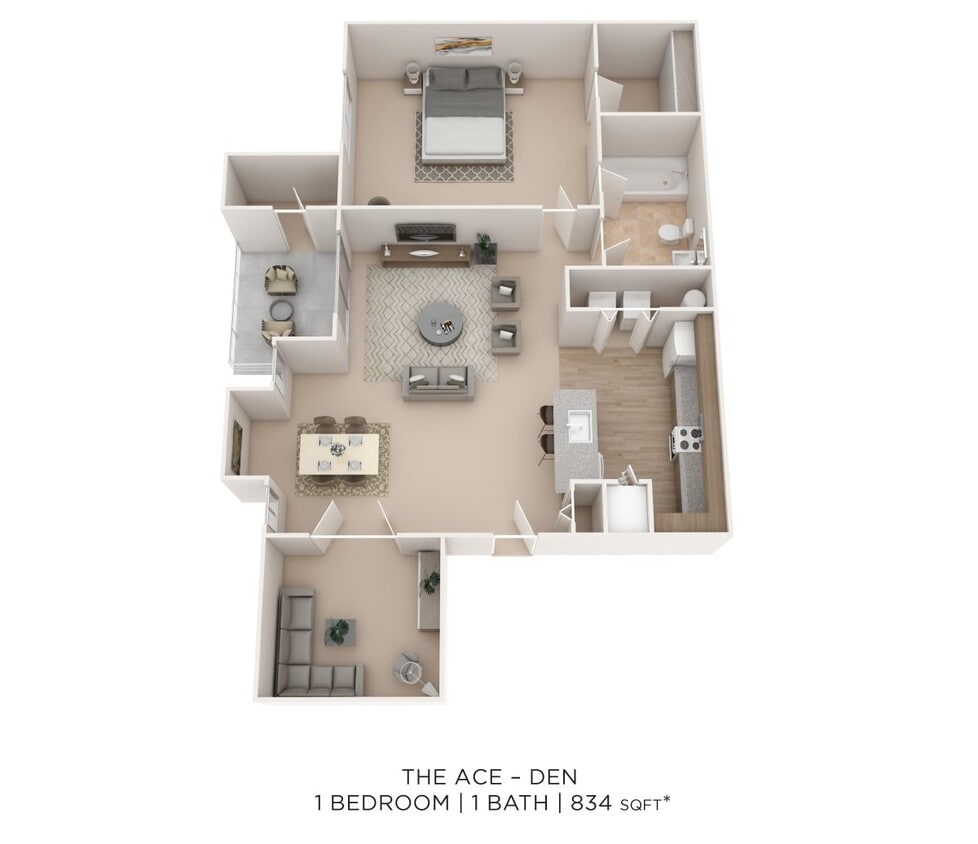 Floor Plan - One Bedroom w/ Den - 834 sqft