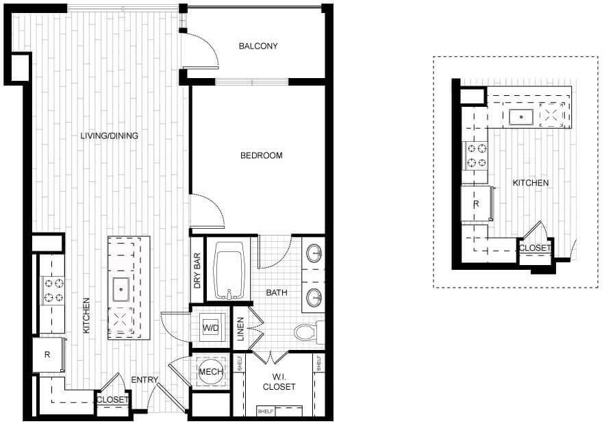 Floor Plan - 1 Bed/1 Bath-T_A02A_B