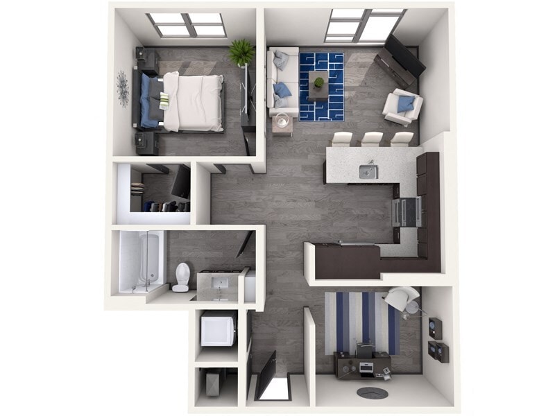 Experience modern living with this stylish apartment layout, featuring ample space and sleek design. - A6