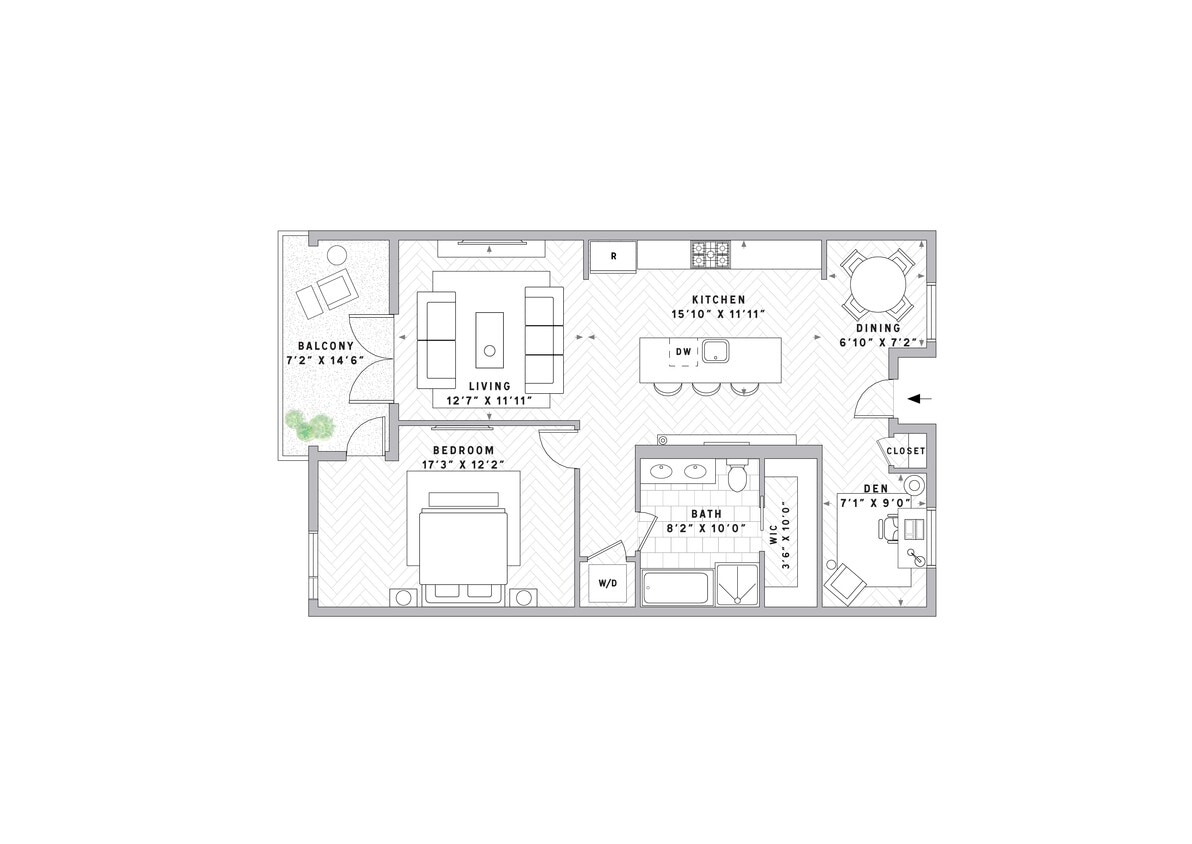 Floor Plan - A6 1 Bed + Den