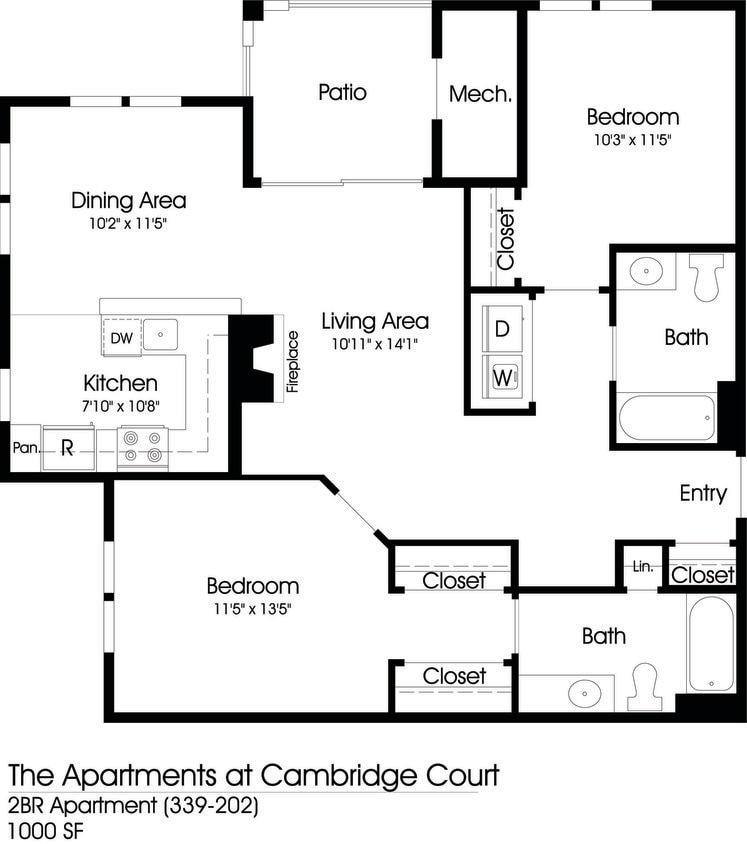 Floor Plan - 2BR 2BA (1000sf)