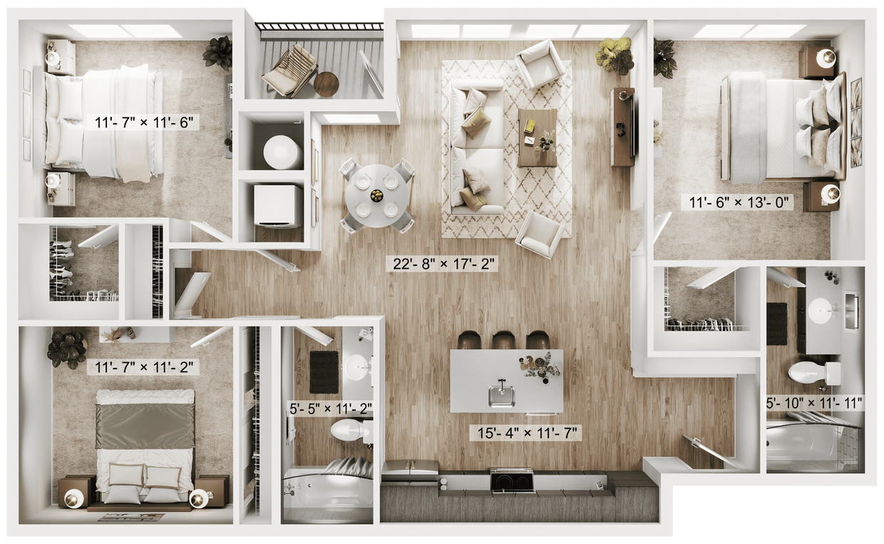 C1_3x2_1271sqft - 3BR/2BA - C1