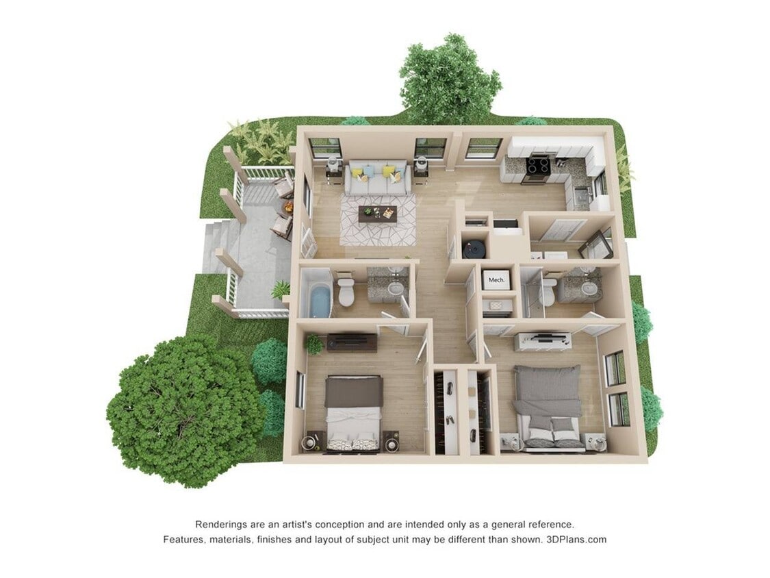 2 Bedroom | 2 Bath | 900 SF - Oak