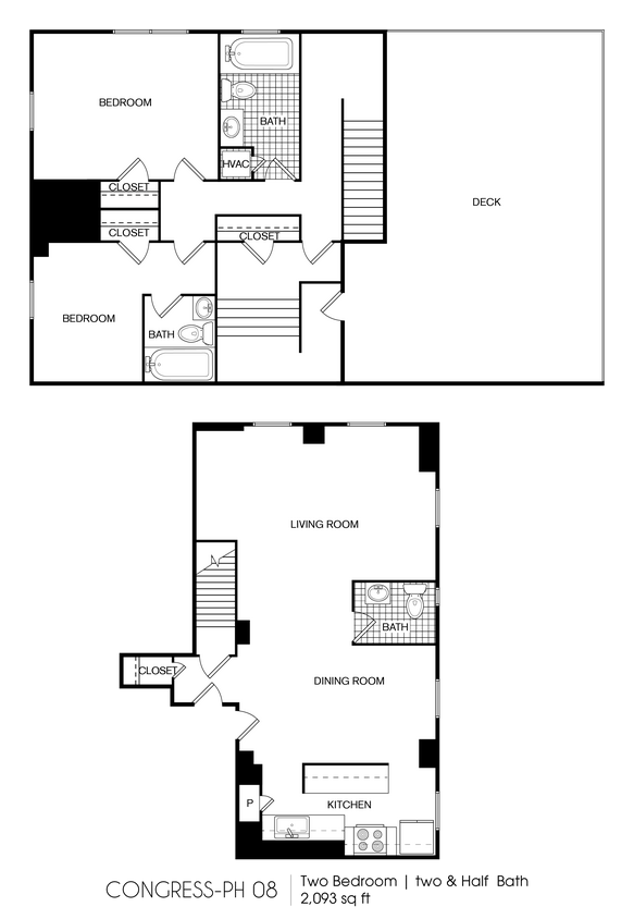 Floor Plan - Congress Penthouse 2 Bedroom 2 Bath