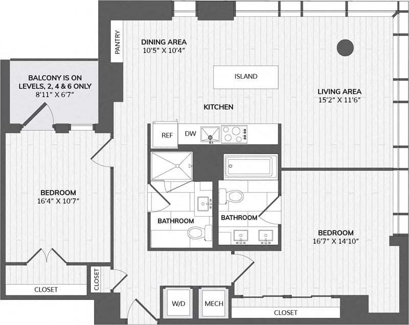 Floor Plan - 2 Bed/2 Bath-2B-B_880 P