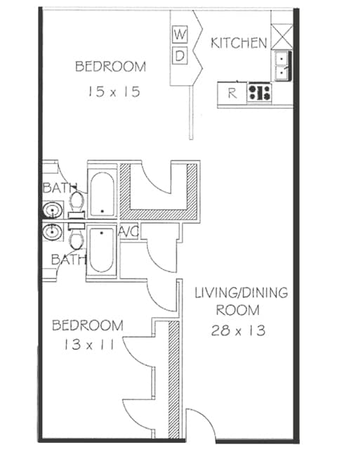 2 Bed 2 Bath Floorplan - 2 Bedroom 2 Bath