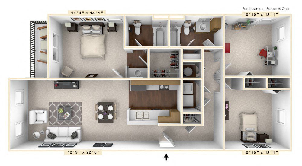 Floor Plan - The Devonshire 3 BR 2 BA