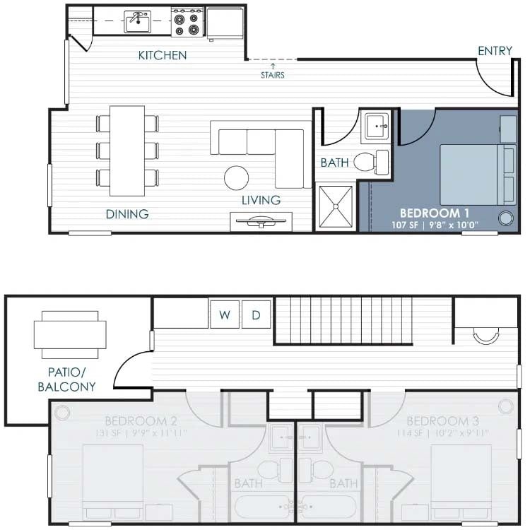 Floor Plan - 3-Bedroom CoLiving Rowhome: Bedroom 1 & Shared ...