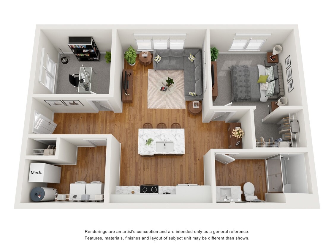 Floor Plan - 1 Bedroom 1 Bath with Den - Lower - South
