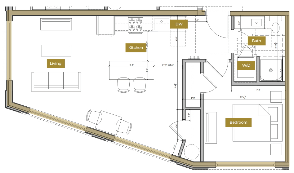 Floor Plan - 1 Bedroom Floor Plan F | Lofts North