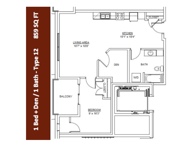 Type 12 Luxury Apartments Rochester MN | 501 on First - 1 Bedroom with Den (Type 12)