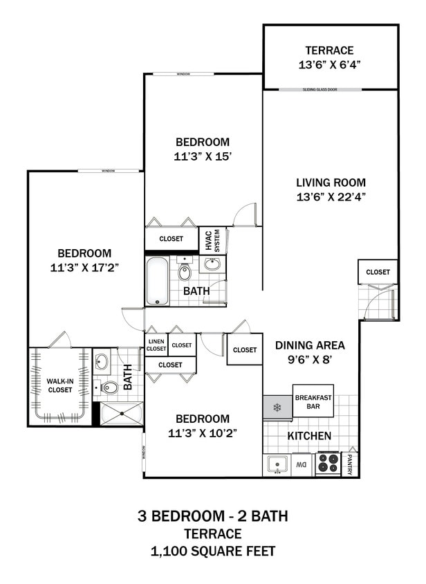 Floor Plan - 3 Bedroom Corner Balcony