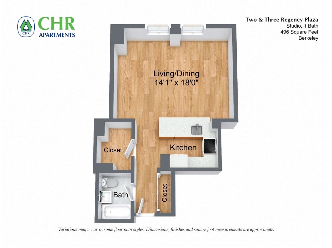 Floor Plan - Studio/1 Bath with Full Kitchen