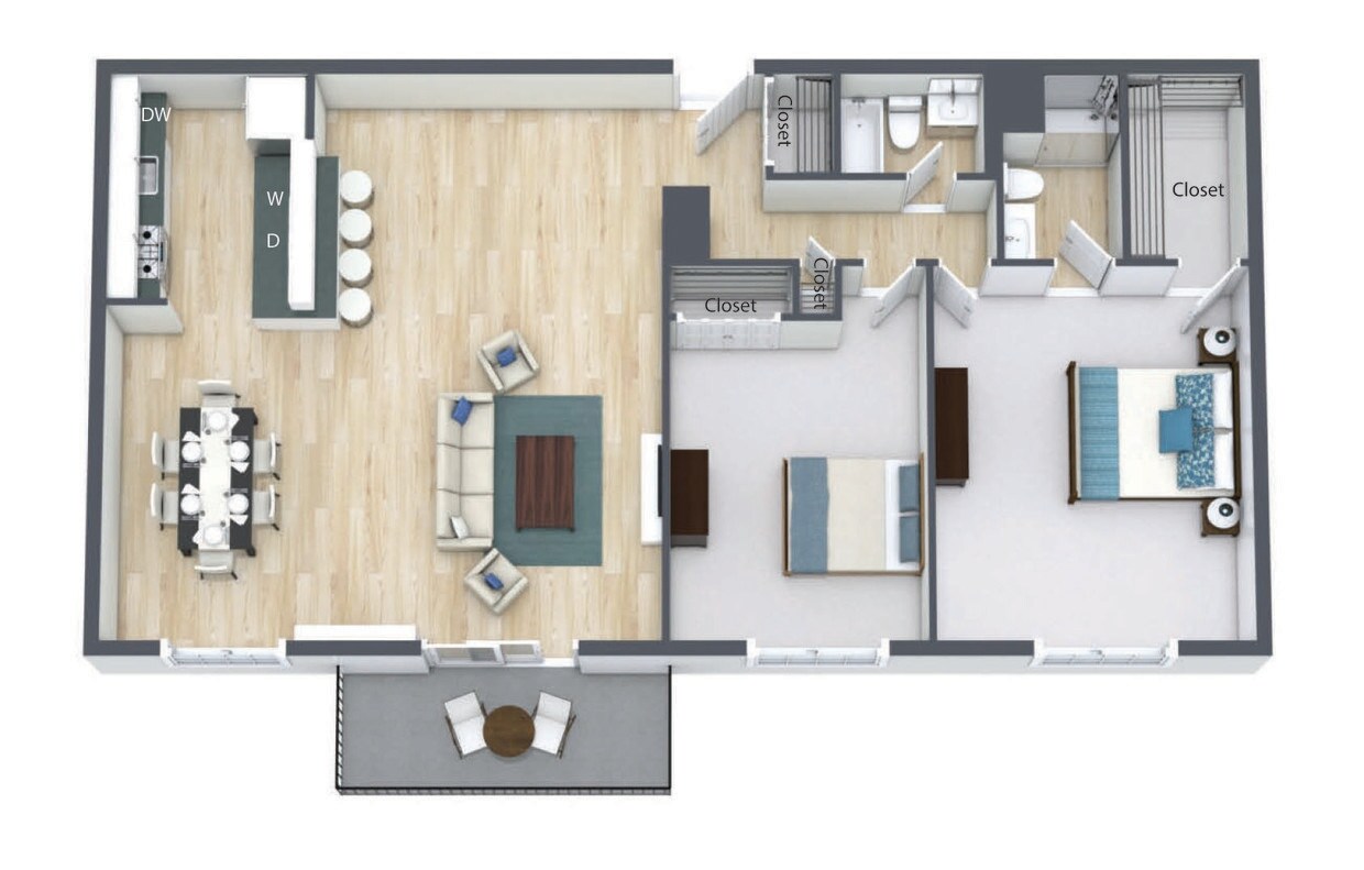 Floor Plan - 2 Bedroom  2 Bath  E Style