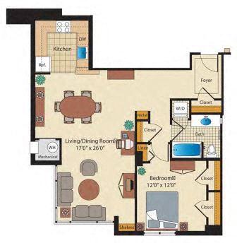 Floor Plan - 1 Bed/1 Bath-Deluxe-AX4