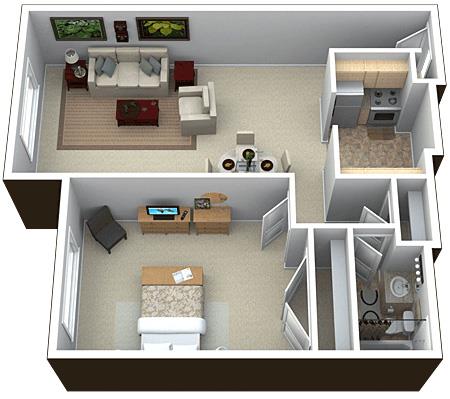 Floor Plan - 1 Bed 1 Bath