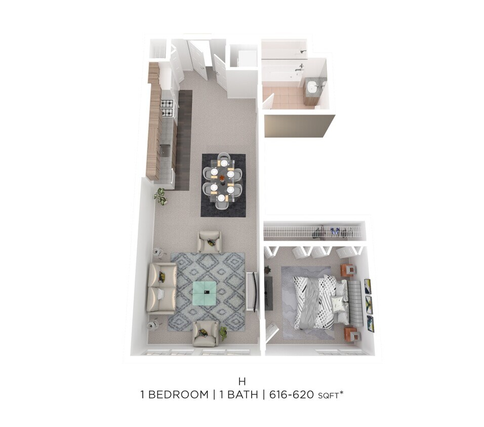 Floor Plan - One Bed One Bath H - 616sqft