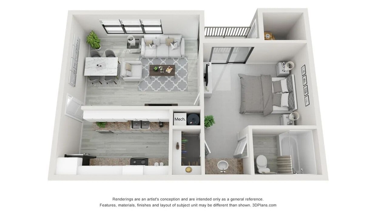 A 3D floor plan rendering of The Sago. - The Sago