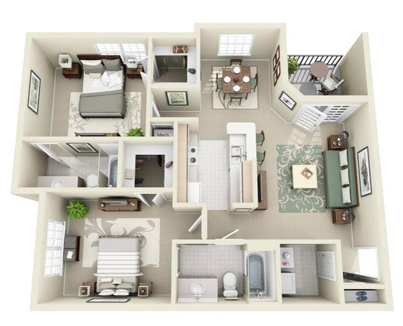 2 Bedroom | 2 Bath | 981 SF - 2A