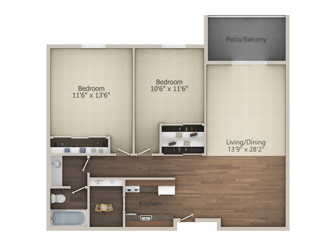 Floor Plan - 2 Bedroom (909 sq ft)