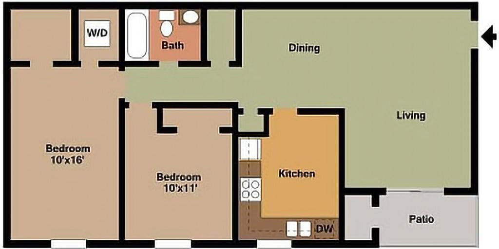 Floor Plan - Two Bedroom Patio or Balcony