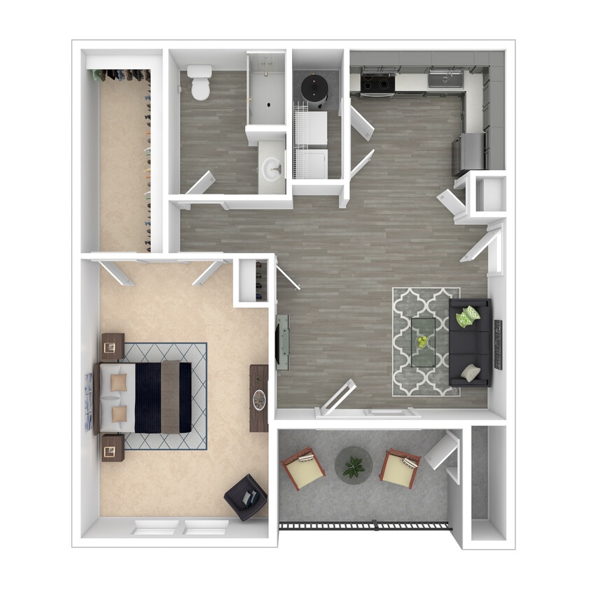 Floor Plan - 1 bedroom/1 bath, center unit