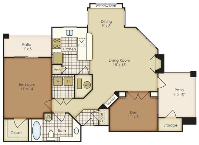 Floor Plan - One Bedroom with Den 3A1N1