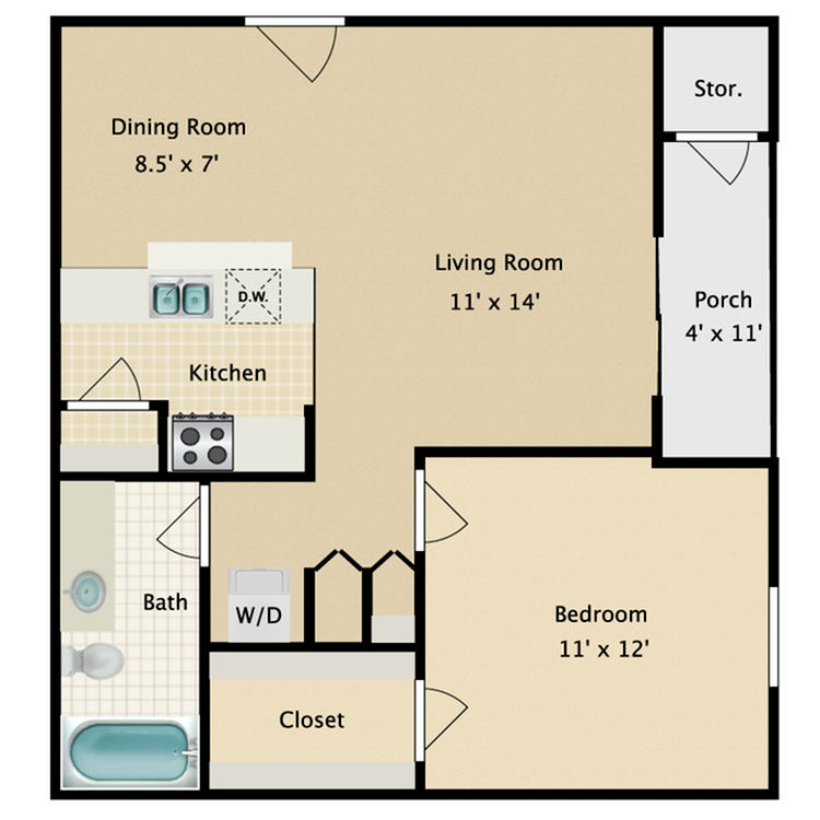 1/1 Floor Plan - Aria - Deluxe