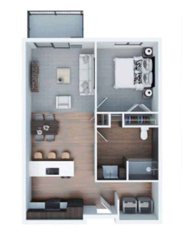Floor Plan - 1 Bed 1 Bath Apartment (A)