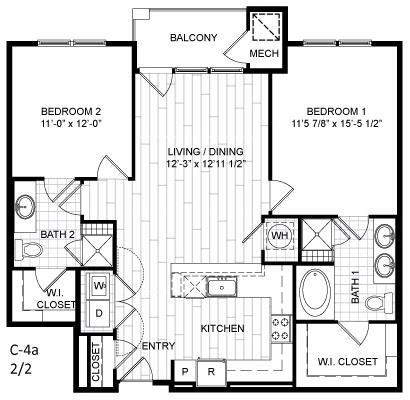 Floor Plan - 2 Bed, 2 Bath - C4a