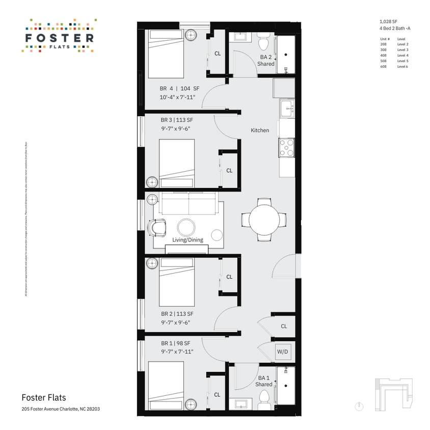 4 BED 2 BATH - A | 1,028 SF - 4 Bed 2 Bath - A