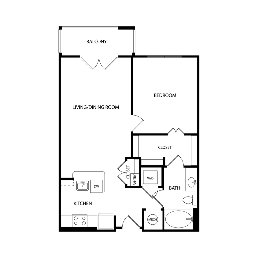 Floor Plan - 1 Bedroom, 1 Bath 718 SF KA3A