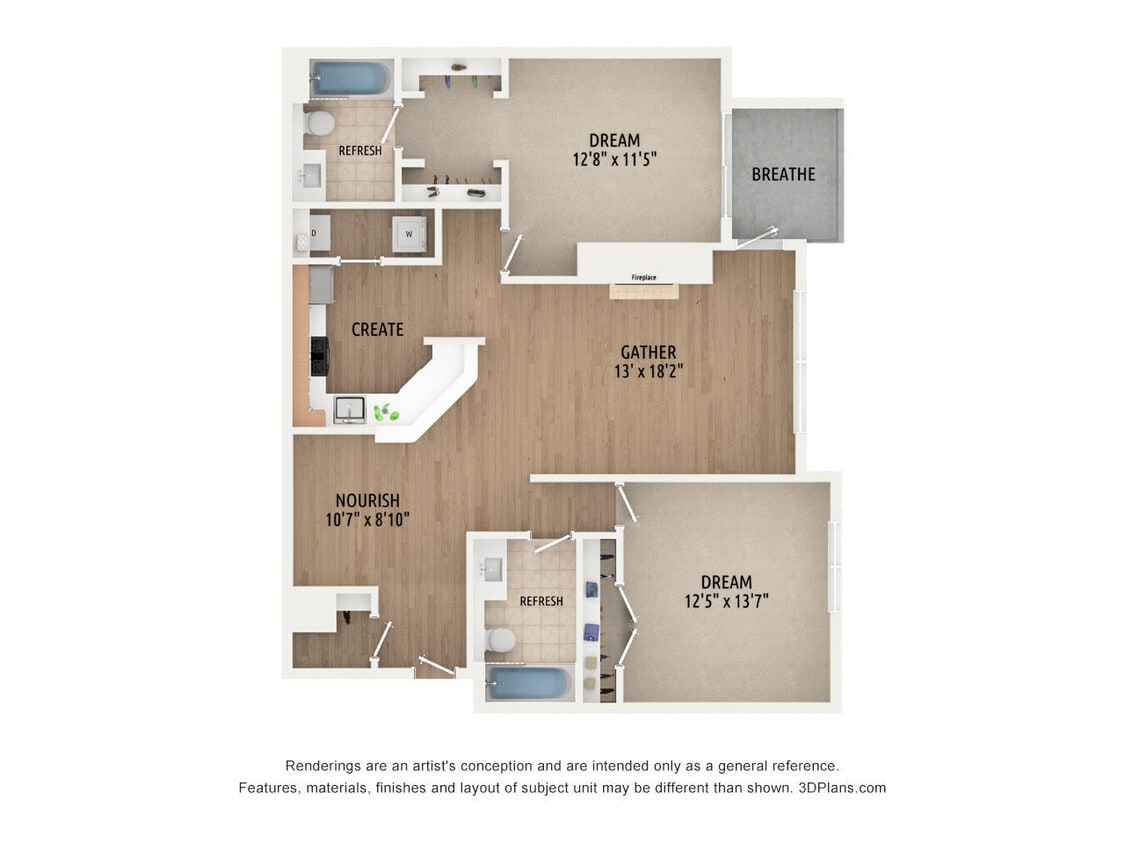 Floor Plan - 2 bed/2 bath - B1R
