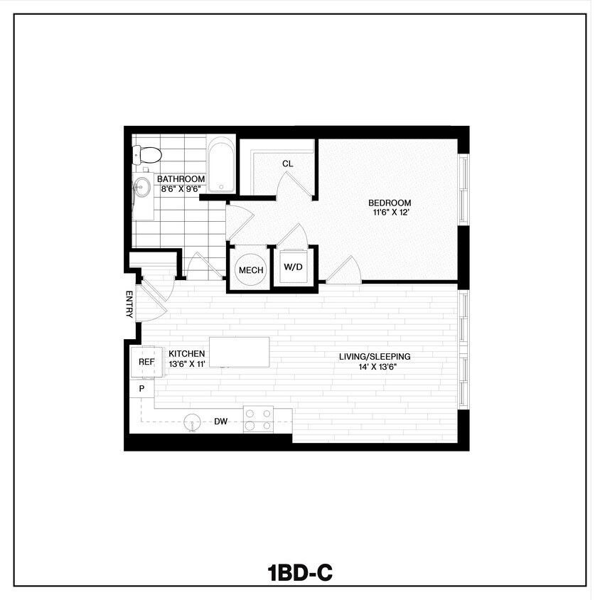 Floor Plan - 1 Bed/1 Bath-C