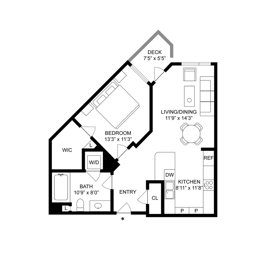 Floor Plan - 1 Bed, 1 Bath A