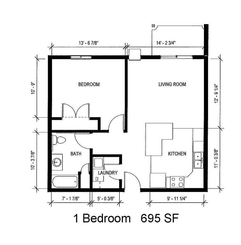 Floor Plan - 1 Bed 1 Bath | 695 sqft