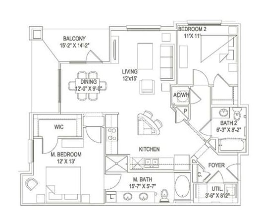 Floor Plan - 2BR 2BA (1144 SF)