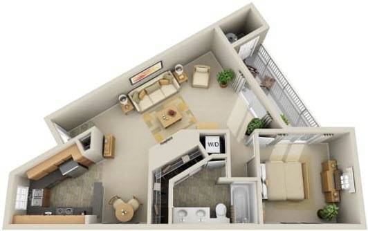 Floor Plan - 1BR - 1BTH DLX (748 sq ft)