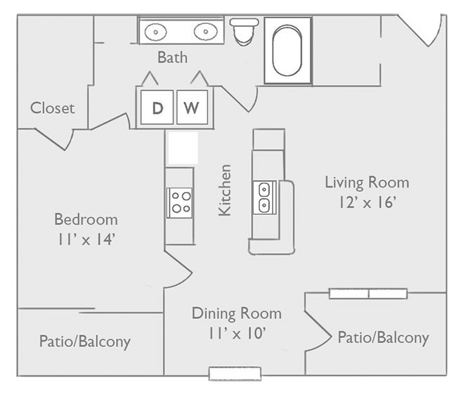 Floor Plan - 1x1-802 Full Renovation
