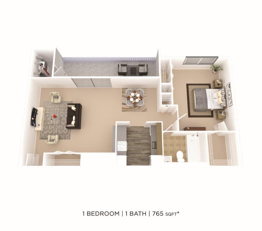 Floor Plan - One Bedroom - 765 sqft