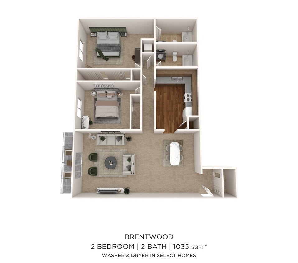 Floor Plan - Two Bedroom 2 Bath - 1,035 sqft