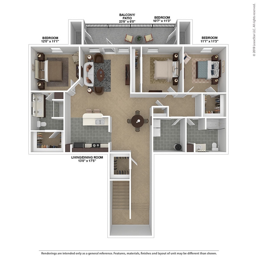 Floor Plan - 3 Bedroom, 2 Bath 1,635 sq. ft. - Carrington