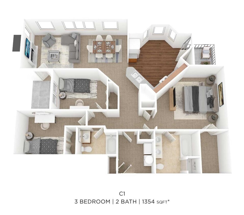 Floor Plan - Three Bedroom 2 Bath