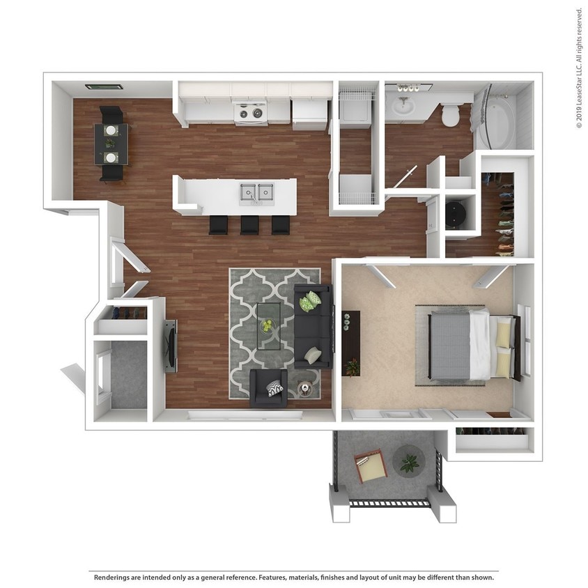 Floor Plan - 1 Bed 1 Bath 813 SqFt (761 Net)