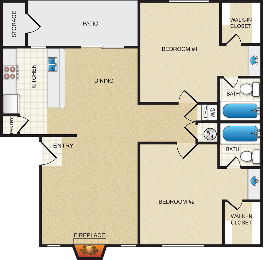 Floor Plan - 2x2 - 972 sf - B3-D