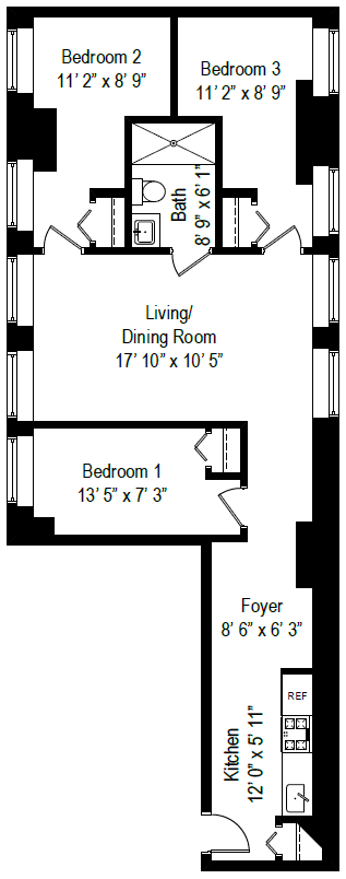 Floor Plan - 3 Bed, 1 Bath