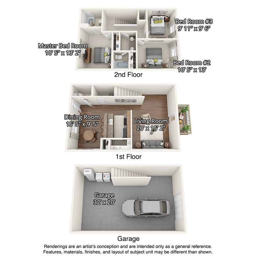 Floor Plan - 3 Bedroom Townhome with Drive Under Garage