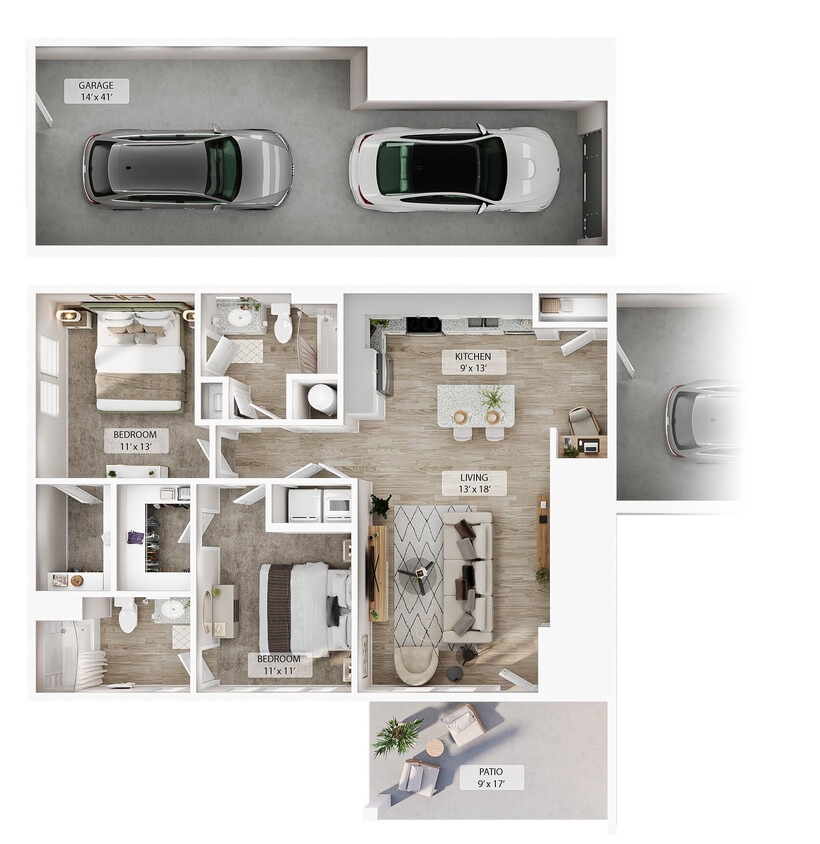 Floor Plan - 2 BR Designer Courtyard Garage